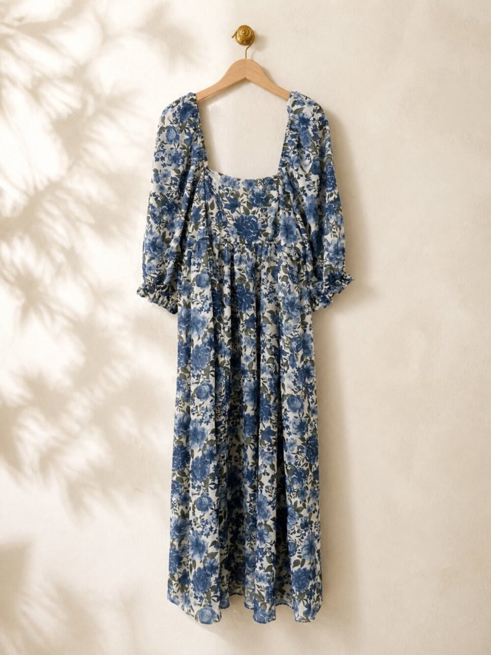 Arula Blue Floral Metallic Lurex Square Neck Maxi Dress Size 0X